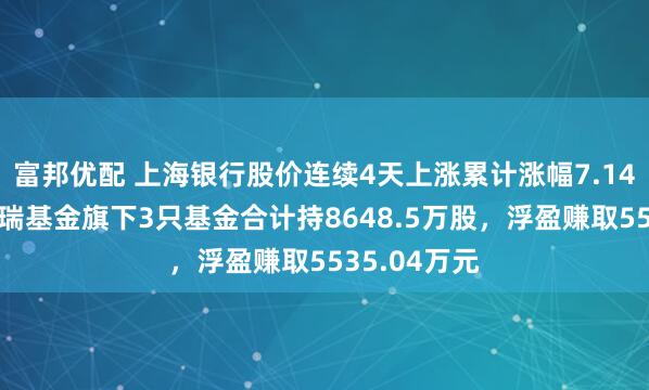 富邦优配 上海银行股价连续4天上涨累计涨幅7.14%,华泰柏瑞基金旗下3只基金合计持8648.5万股,浮盈赚取5535.04万元
